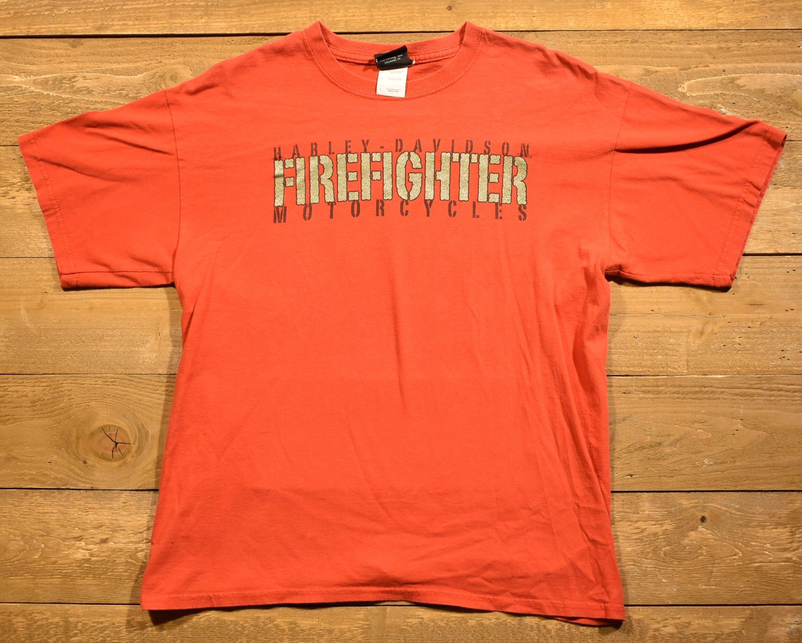Harley Davidson fire fighter motorcycles large men's T-shirt authentic red used