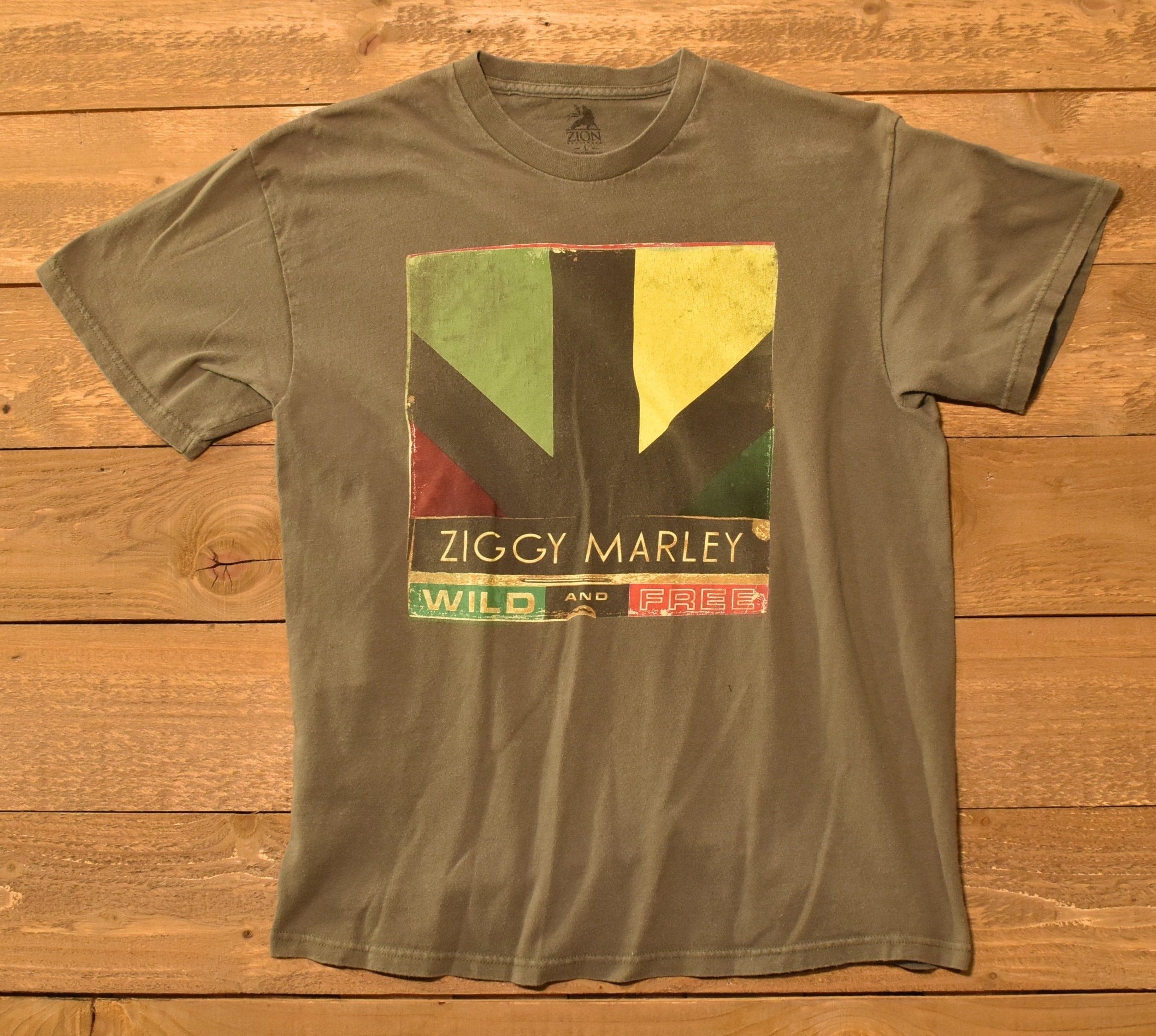 Ziggy Marley Wild and Free Mens Large T shirt Zion Used Green Tee