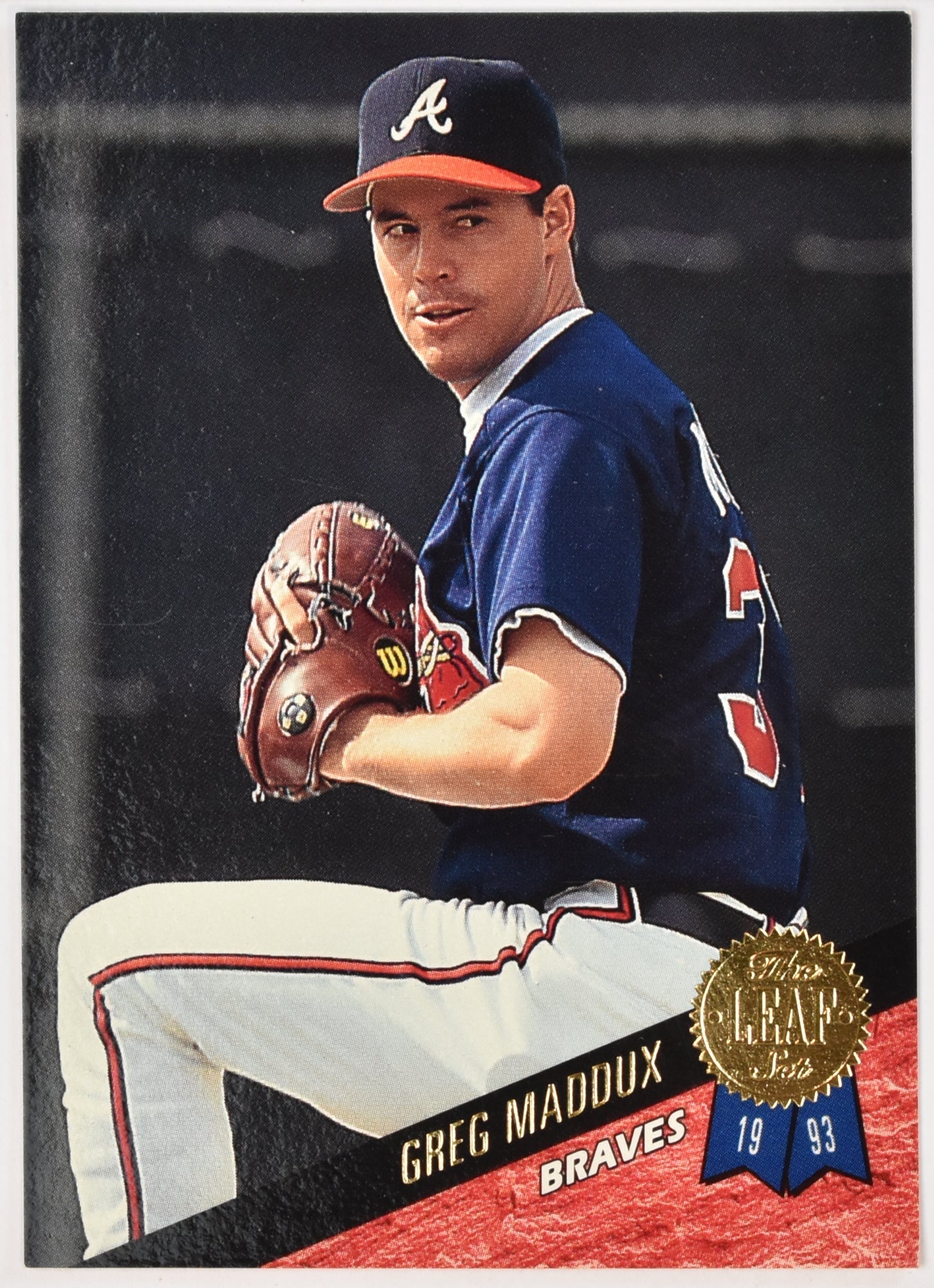 Greg Maddux 326 1993 The Leaf Set Baseball Card Dennys
