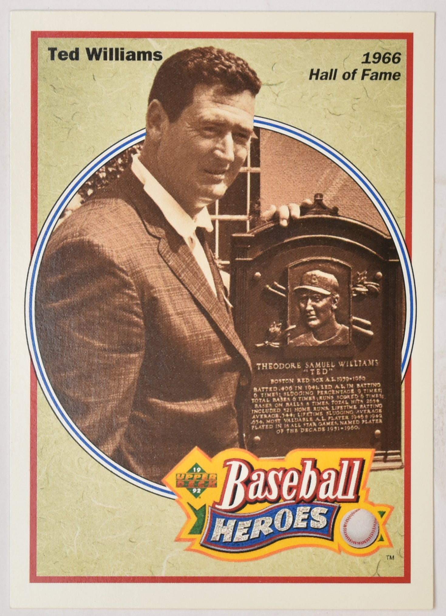 Ted Williams Baseball Heroes 1992 Upper Deck 35 of 36 Baseball Card