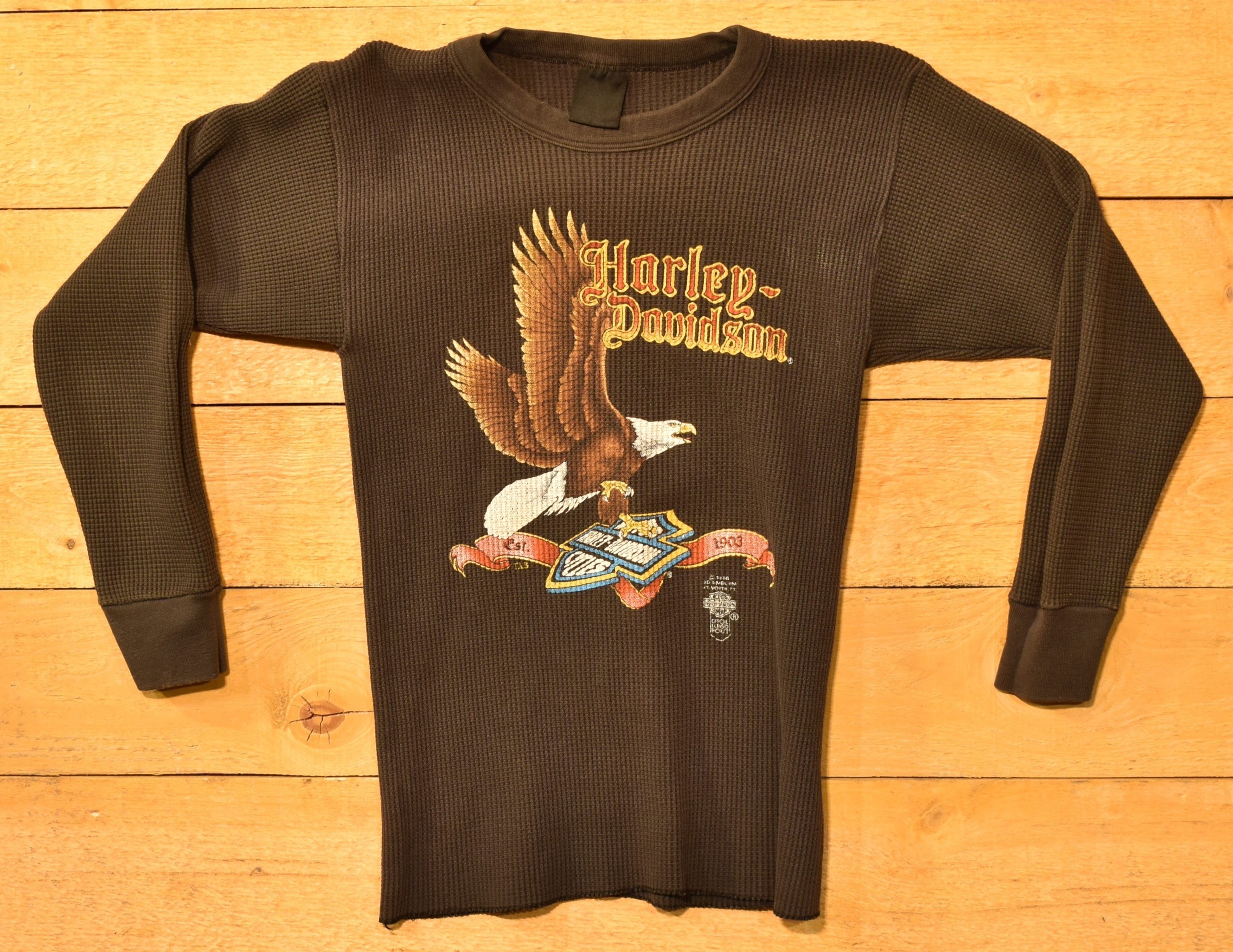 Vintage Harley Davidson Kids X-Large Black long sleeve Thermal Top Handtex 1987