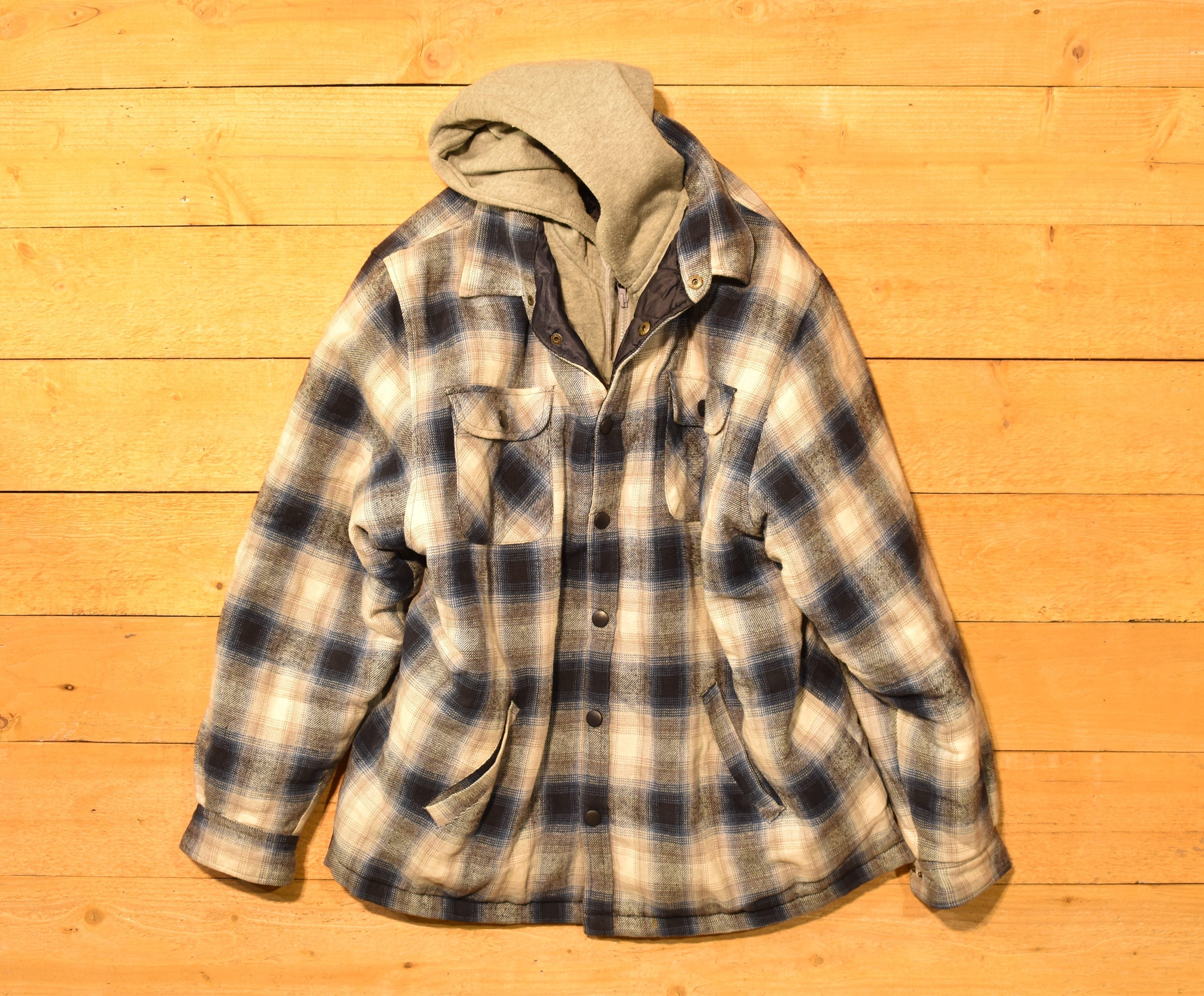 Basic Editions X-large checker jacket plaid coat Blue Hooded