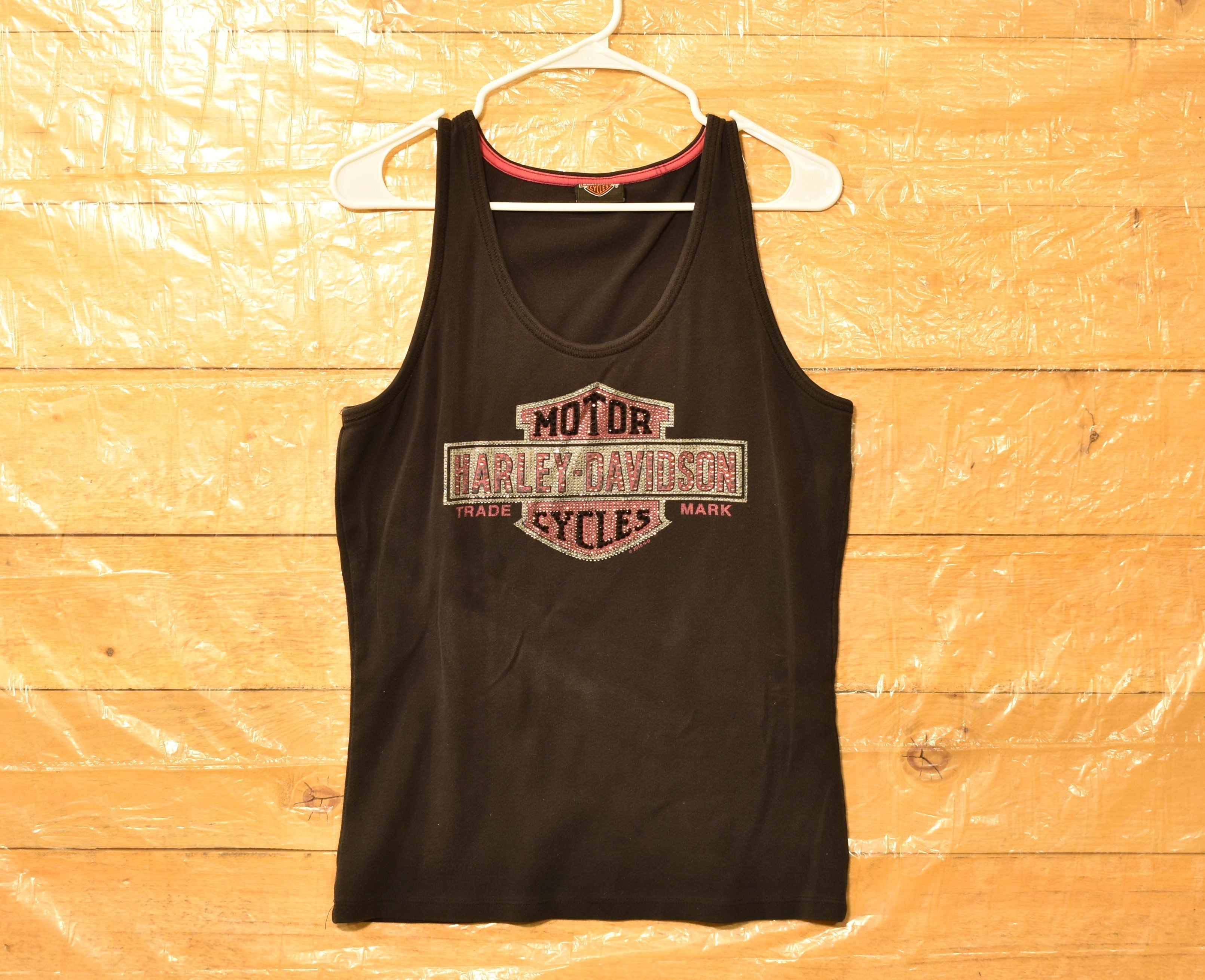 Harley Davidson Motor Cycle Female Tank Top Pink and black USED