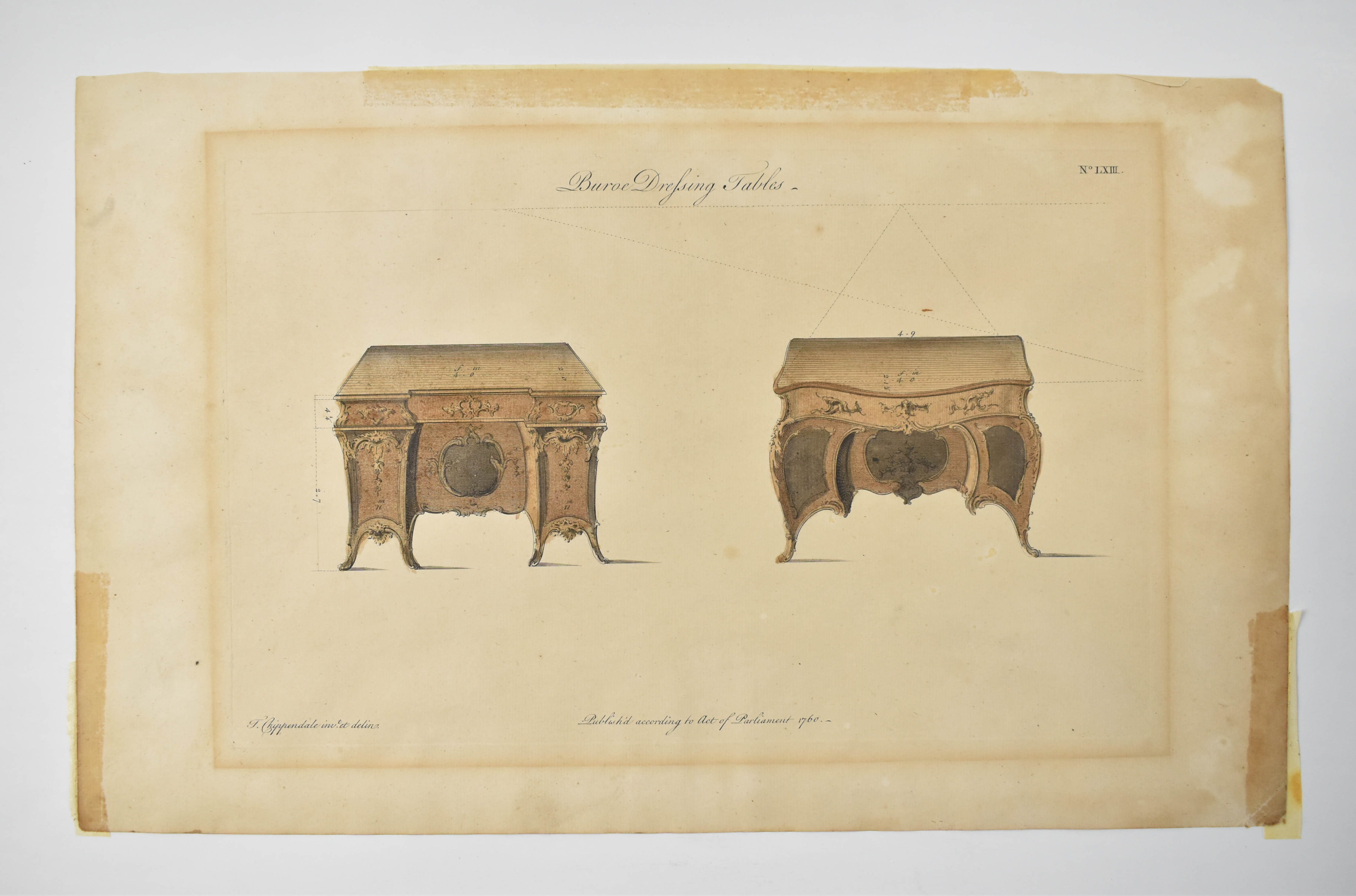 A Buroe Dressing Table Thomas Chippendale 1760 Engraving Template LXIII