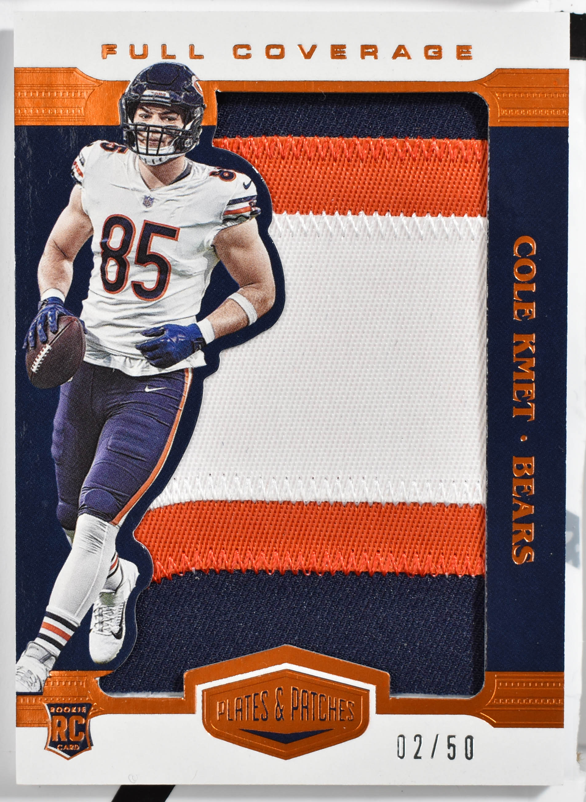 Cole Kmet Rookie Card No.FC-30 Plates and Patches Numbered 02/50 Tri Color Patch