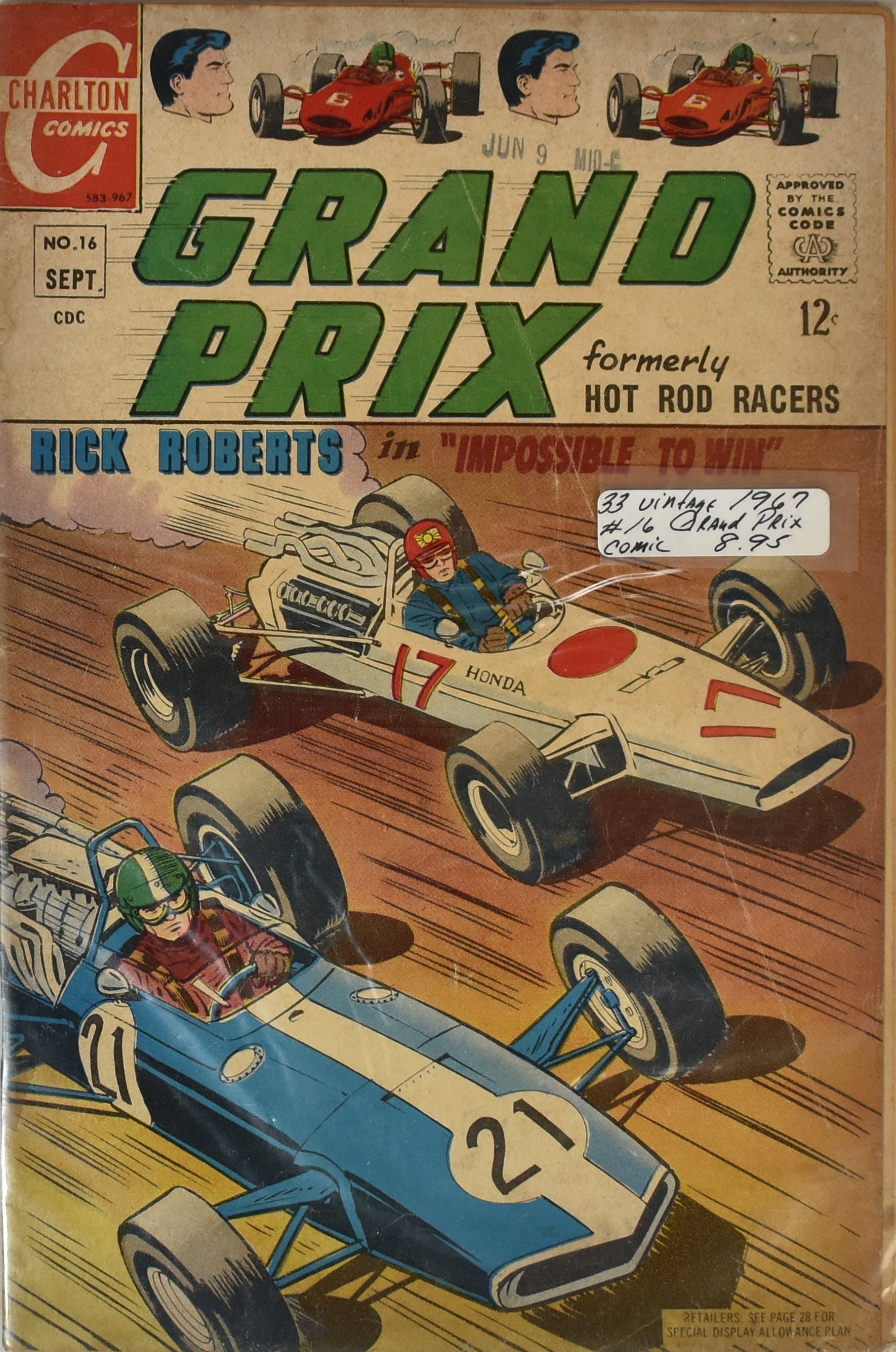 Grand Prix No. 16 Sept CDC Charlton Comics Comic Book