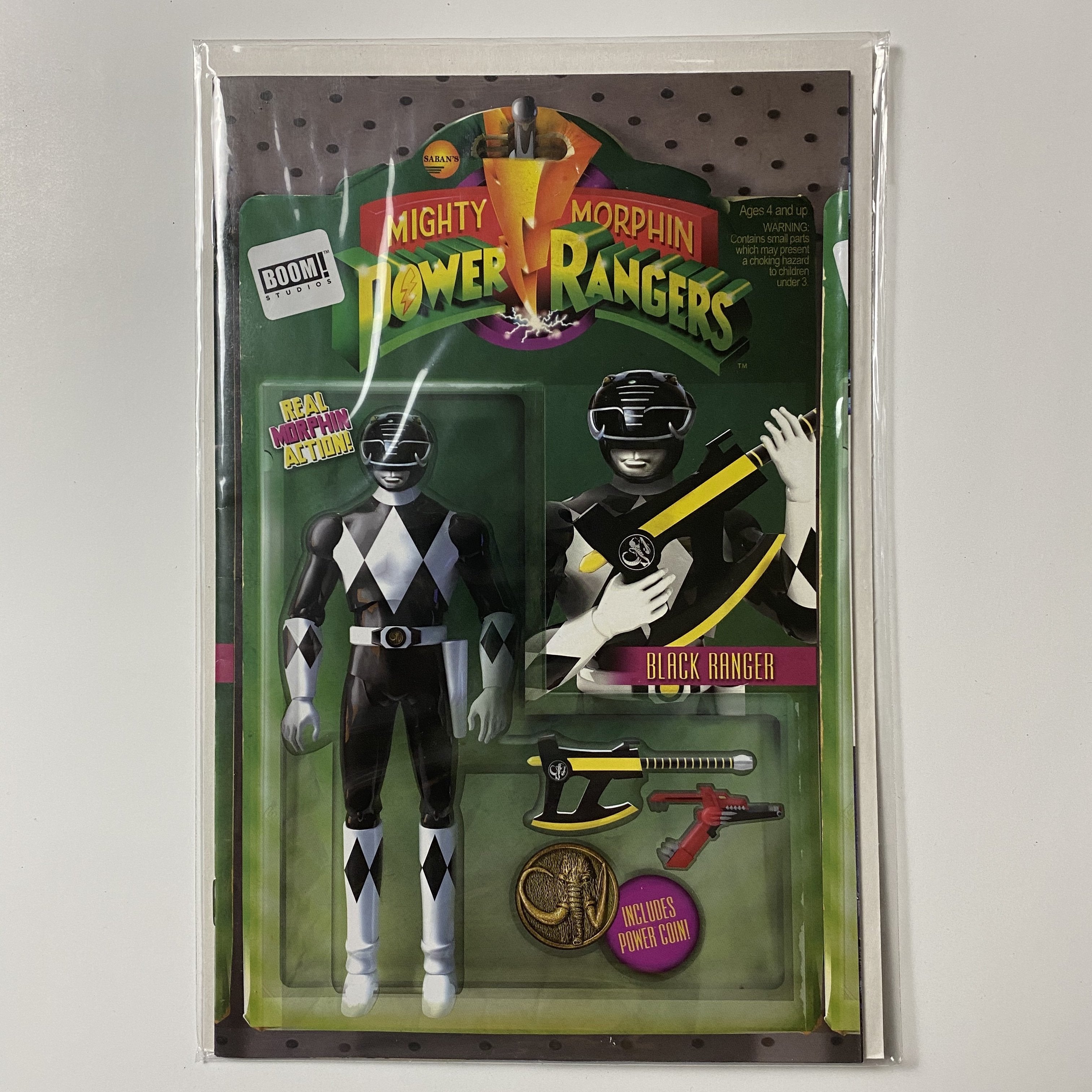 Mighty Morphin Power Rangers Boom Studios Black Ranger Variant Action Figure Cover