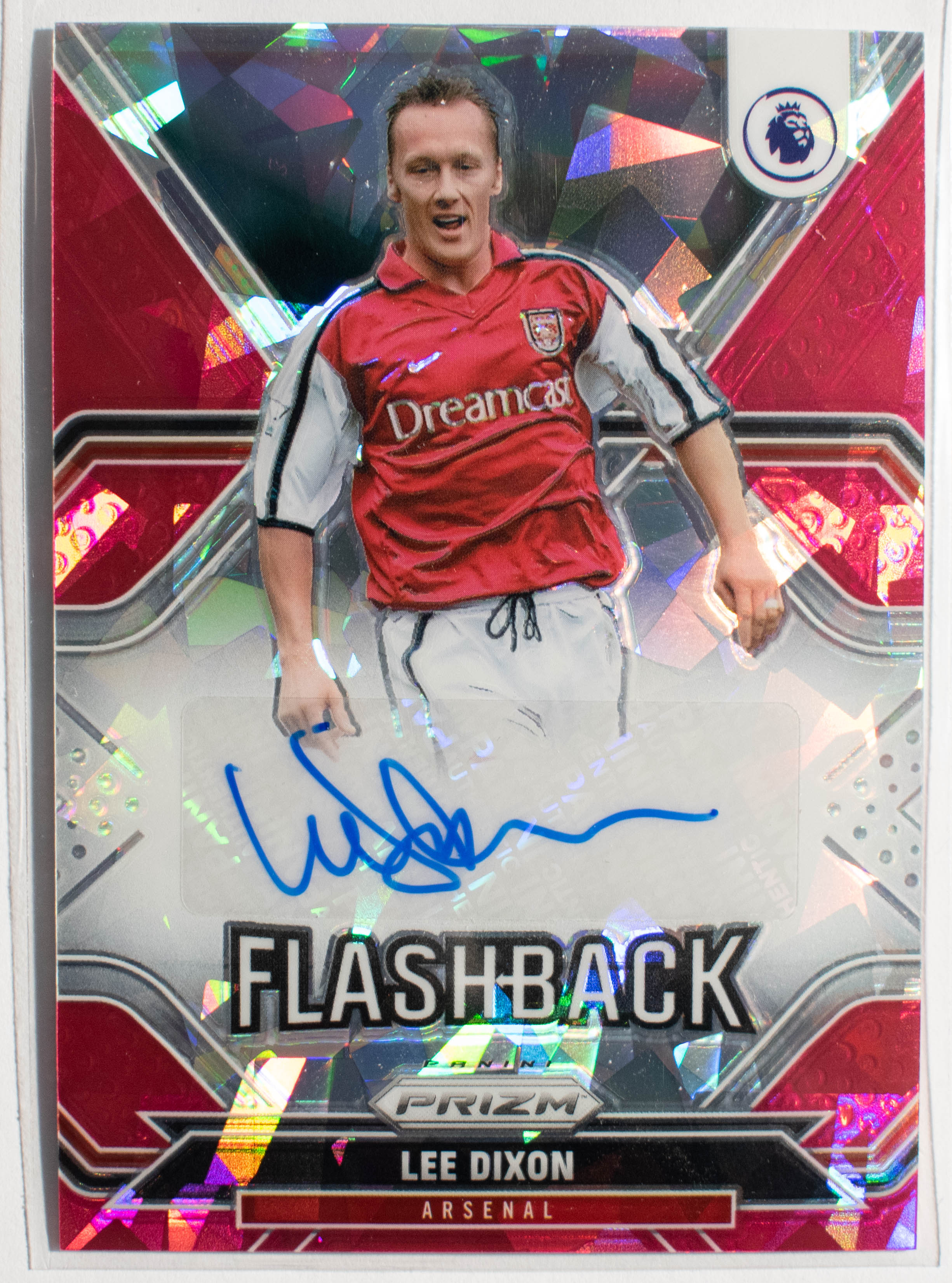Lee Dixon FB-LD Panini Prizm Premier League 2021 22 Flashback Pink ICE Auto