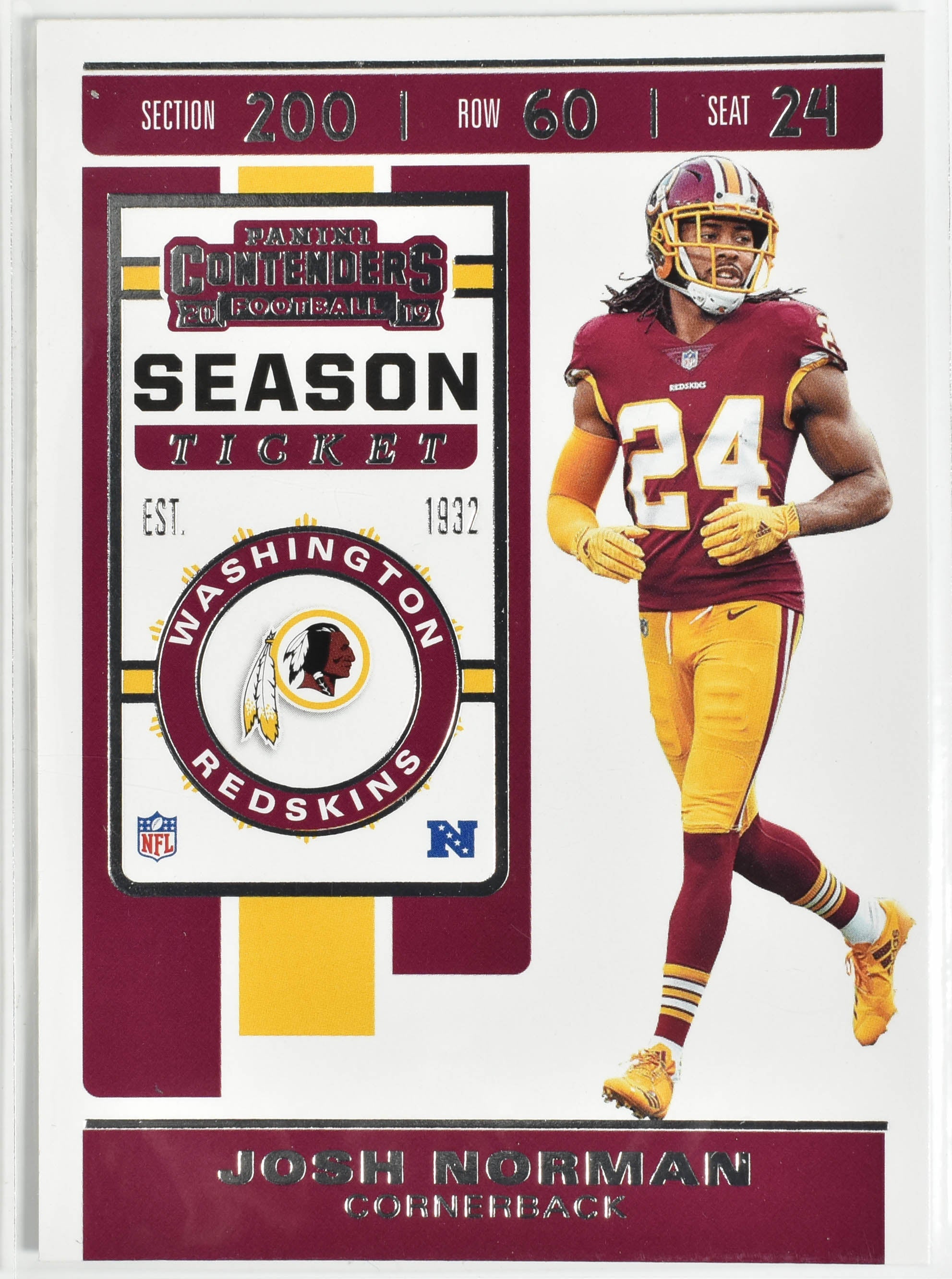 Josh Norman 61 2019 Contenders Football Washington Football Team