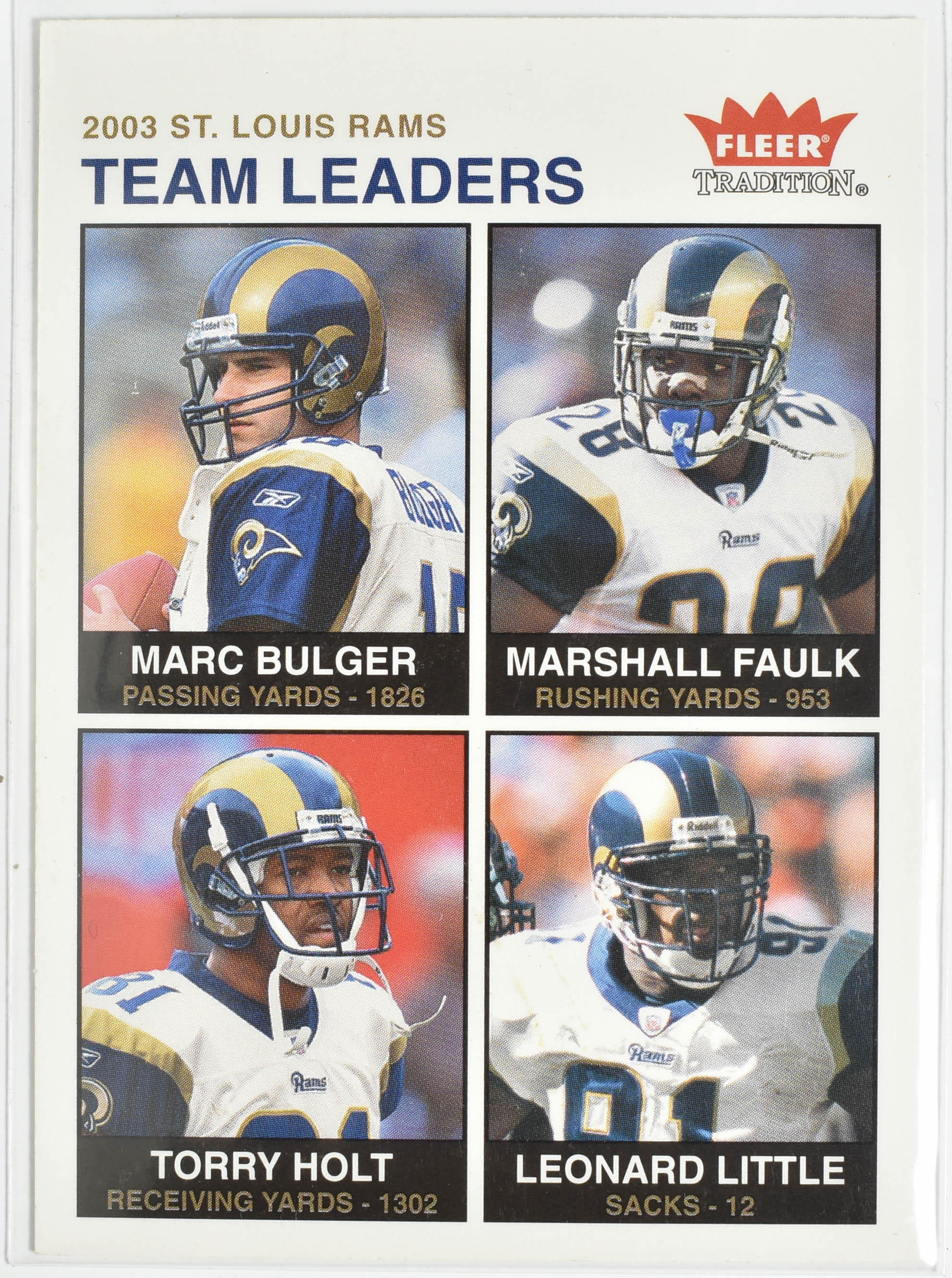 St Louis Rams Team Leaders 267 Fleer 2003 Rams Football Card Marc Bulger