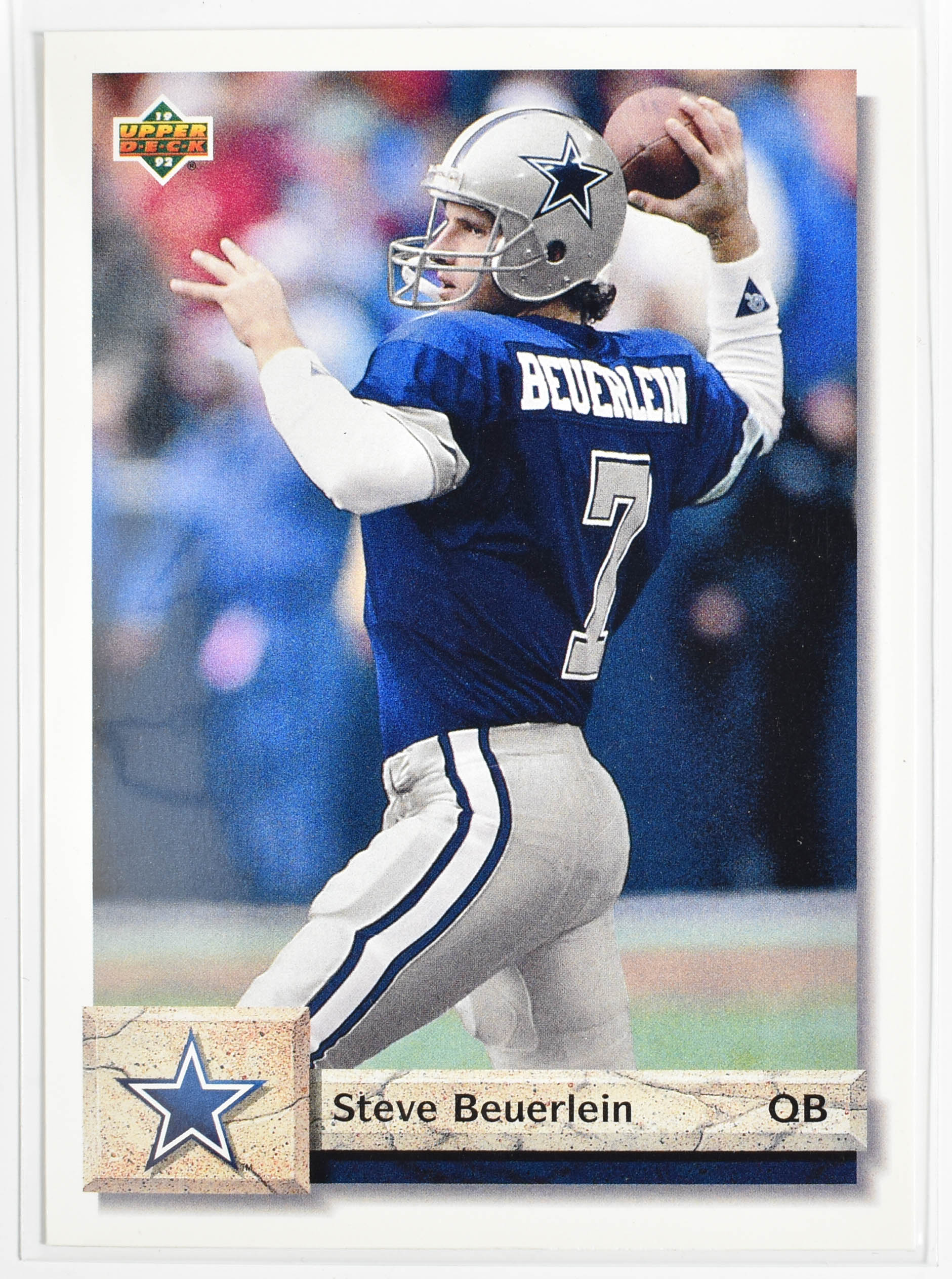 Steve Beuerlein 341 Upper Deck 1992 Dallas Cowboys Football Card