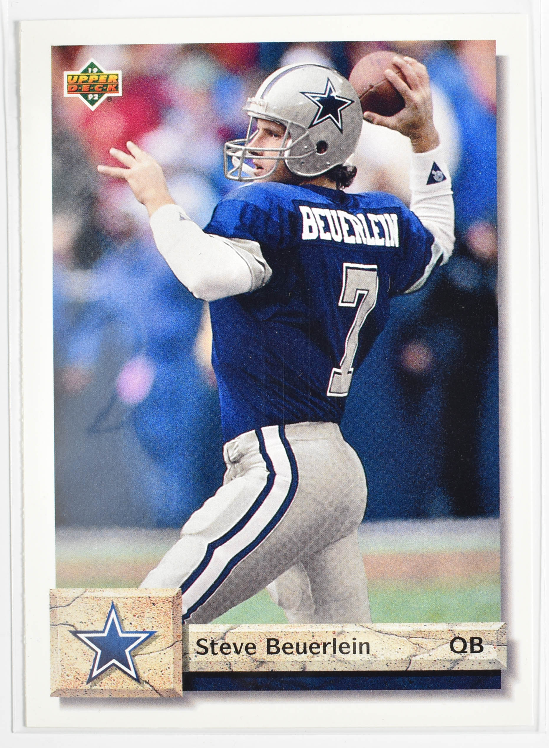 Steve Beuerlein 341 Upper Deck 1992 Dallas Cowboys