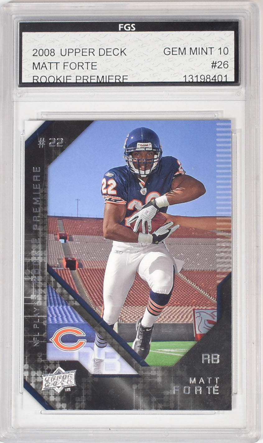 Matt Forte Upper Deck 26 Rookie Football Card 10 MINT Graded 2008