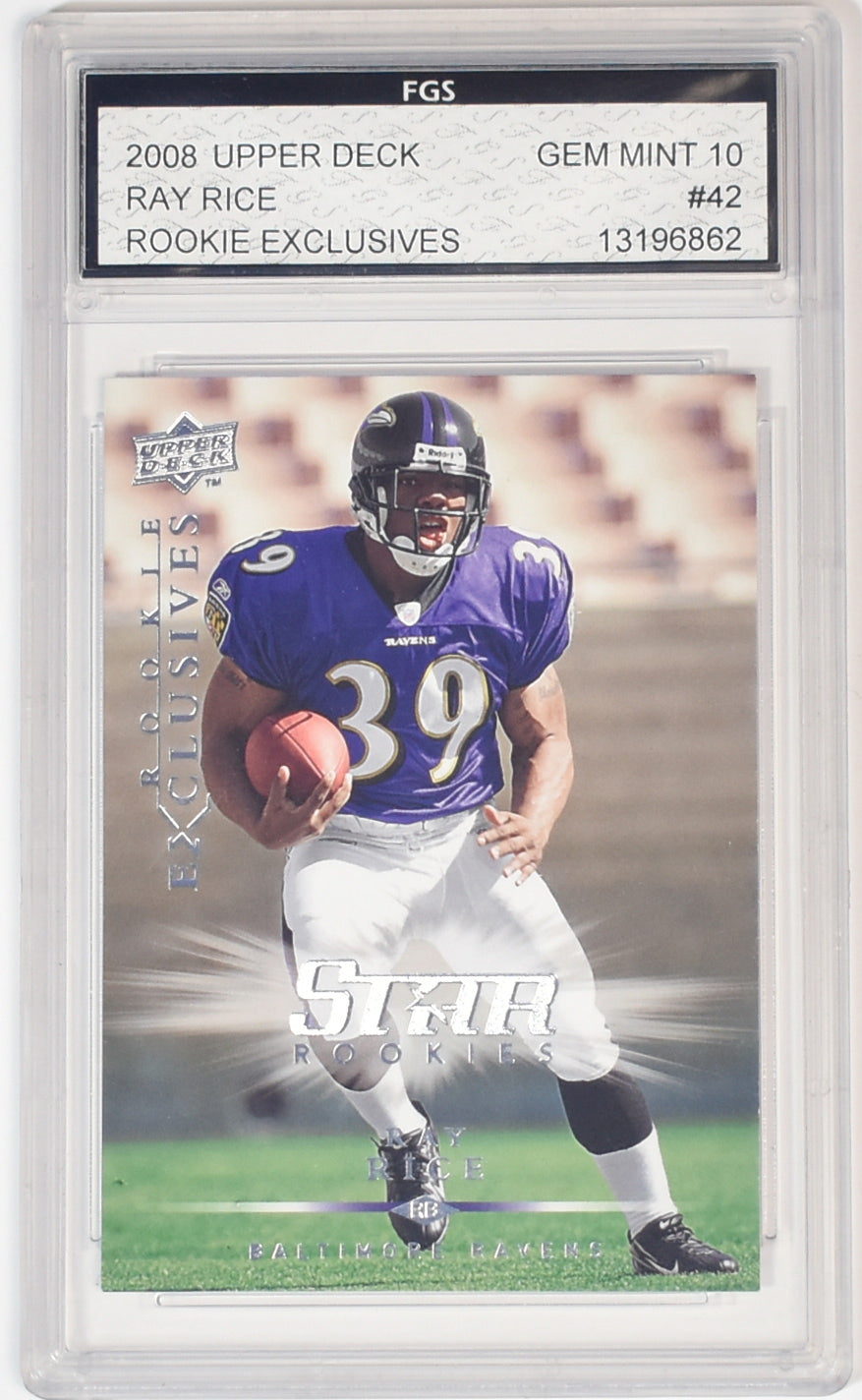 Ray Rice Rookie Exclusives 2008 Upper Deck GEM MINT 10 42 Baltimore Ravens