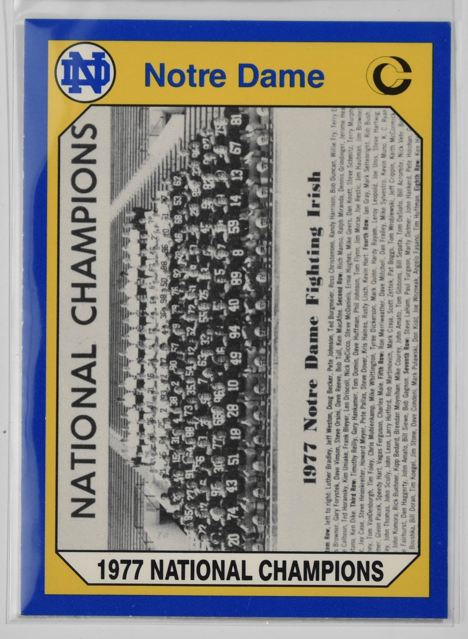 Notre Dame 1977 National Champions 142 1990 Collegiate Collection