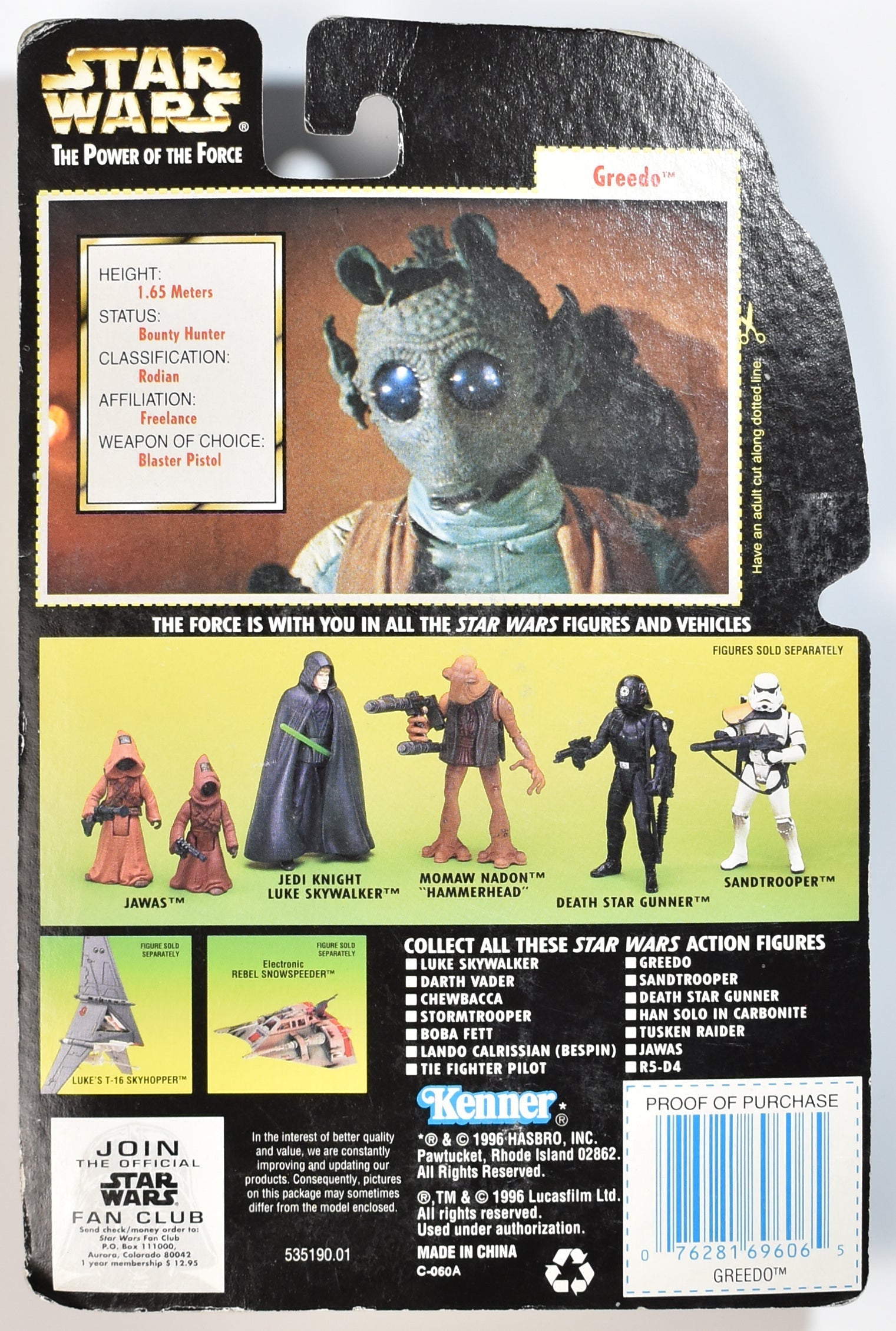 Star Wars Power of the Force Green Card Greedo Kenner 1996