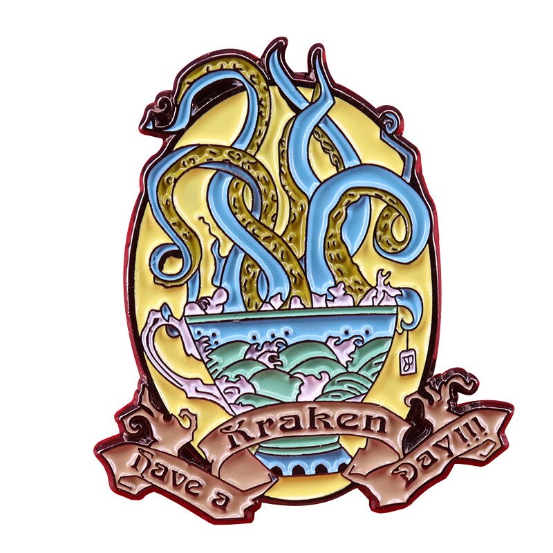 Mythical Kraken Brooch Cartoon Octopus Badge