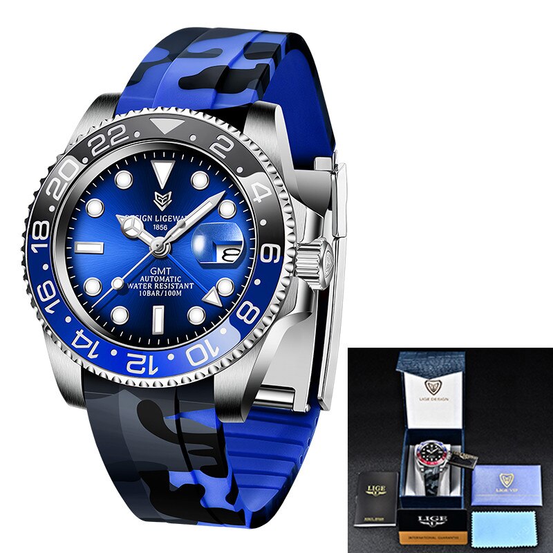 LIGE Men Watches Sapphire Glass 40MM Ceramic GMT Automatic Mechanical Watch Men 100m Waterproof Classic Fashion Luxury Clock+Box