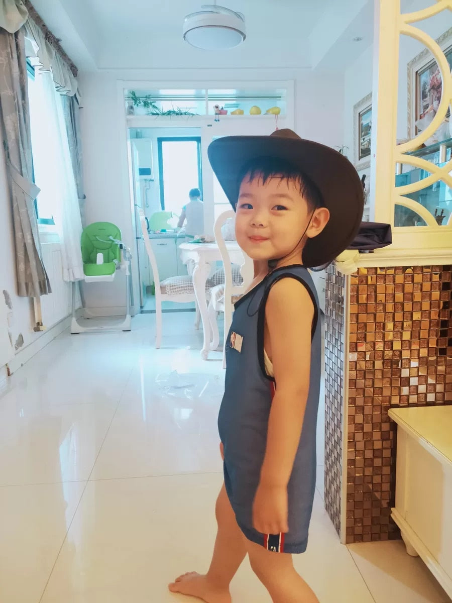 LUCKYLIANJI Boys Girl  Wide Brim  Country Western Leather Band Hat Fedora Trilby Wool Felt Jazz Chapeu Cowboy Cap For Children