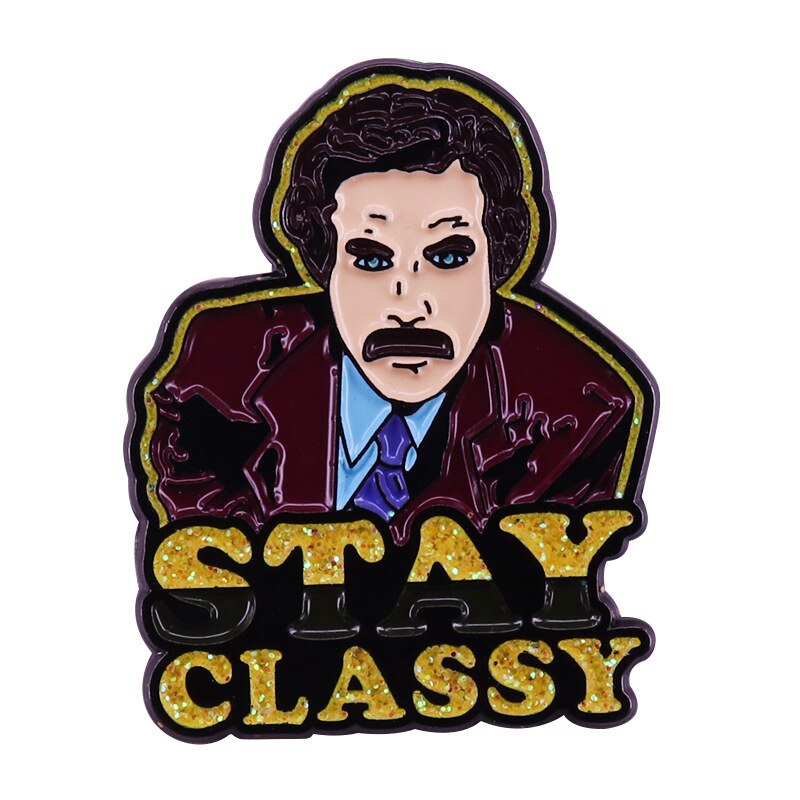 "Stay Elegant"-News Editor Ron-Burgundy Brooch Romance Comedy Movie Inspiration