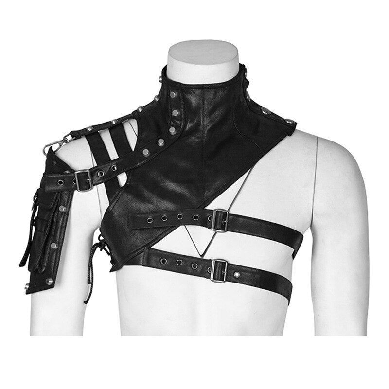 Rivet Men's Armor Shoulder Bag Steampunk PU Leather Bag Gothic Design Women's Moto & Biker Arm Bag Men