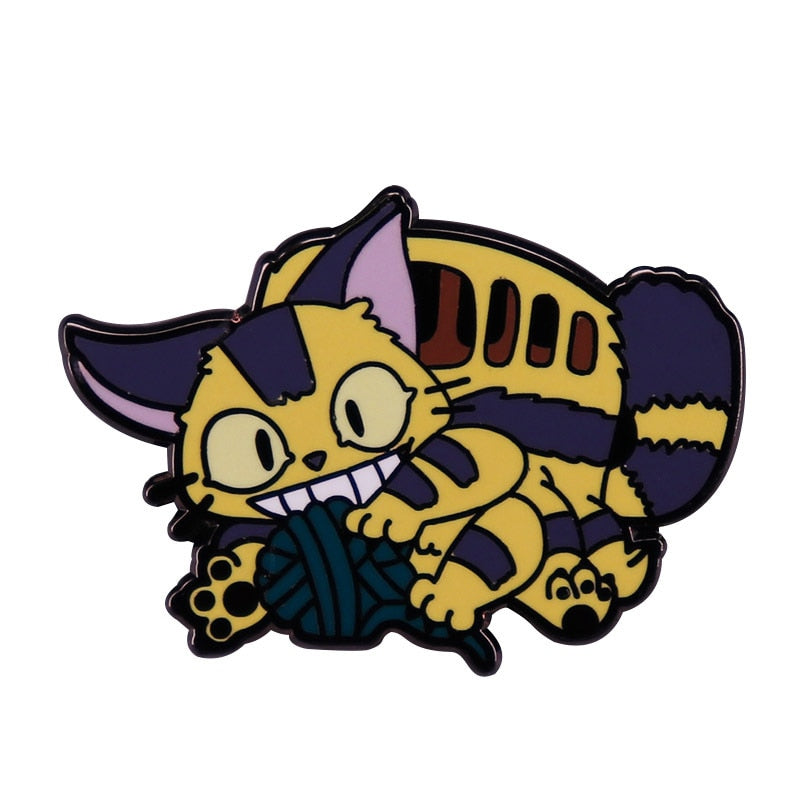 My Neighbor Totoro Bus Brooch Cute Cat Playing Yarn Ball Badge