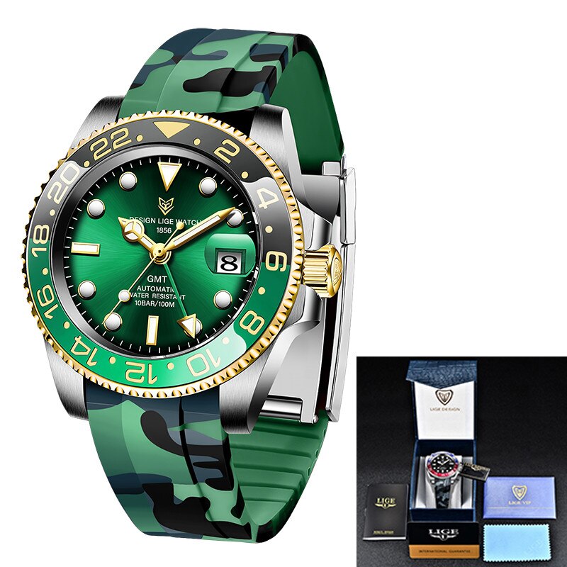 LIGE Men Watches Sapphire Glass 40MM Ceramic GMT Automatic Mechanical Watch Men 100m Waterproof Classic Fashion Luxury Clock+Box