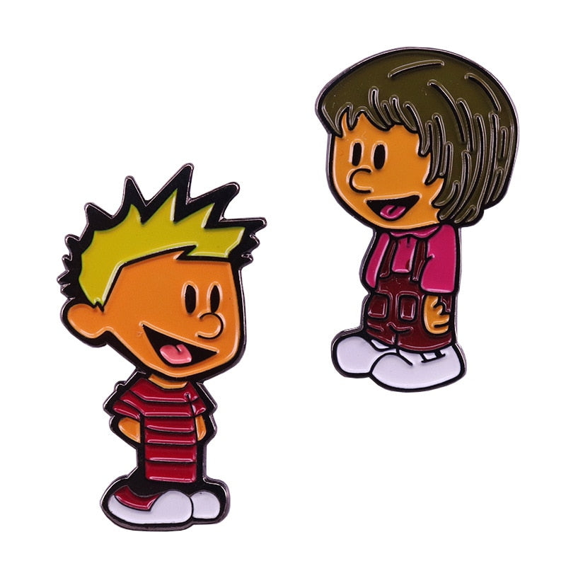 Nostalgic comic book Calvin and Susie brooch set cute cartoon decoration