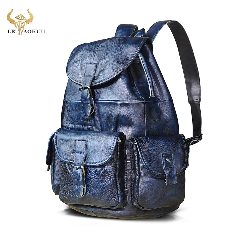 New Design Male Genuine Leather Fashion Heavy Duty Travel School University College Book Laptop Bag Backpack Daypack Men 9950