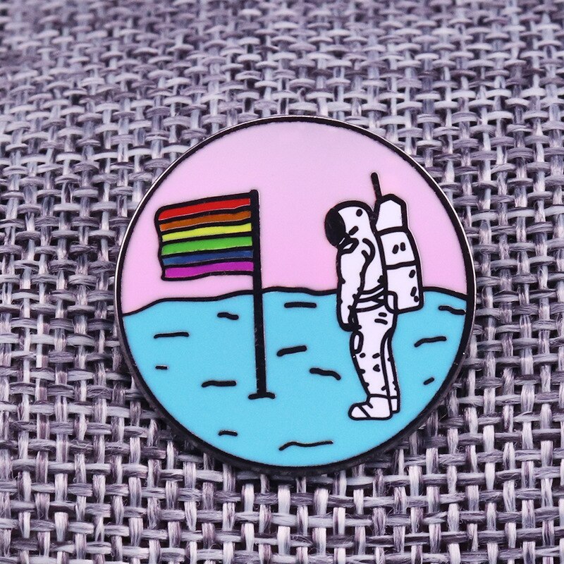 Moon Rainbow Flag Pin Lunar Astronaut Badge
