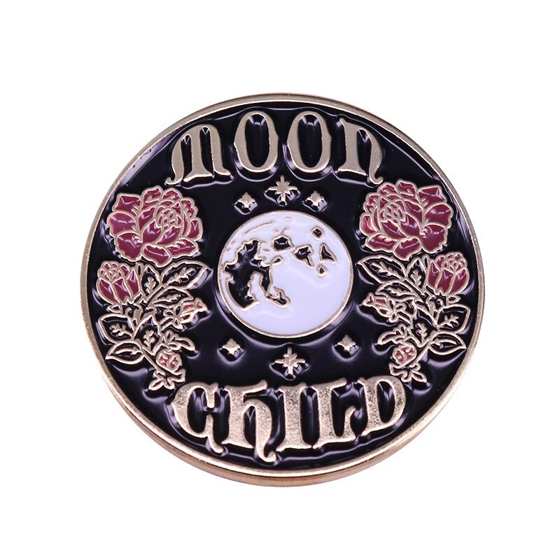 Moon Flower Brooch Celestial Plant Mix and Match Badge Backpack Jacket Beautiful Art Deco