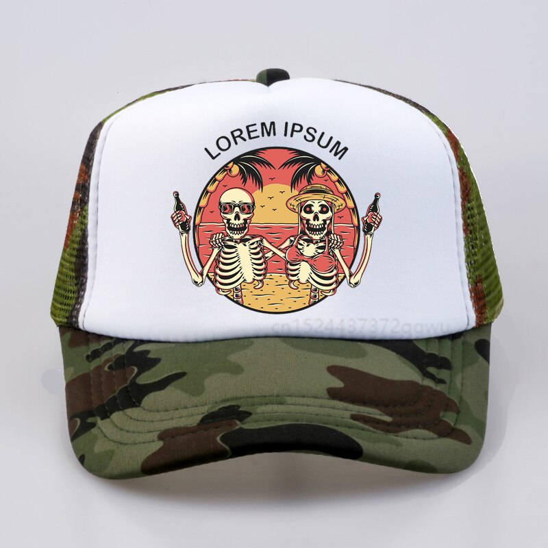 Lorem Ipsum Baseball cap punk skull Couples beach sunhat  Fashion Summer Vacation Beach sunhat men mesh Breathable snapback hat