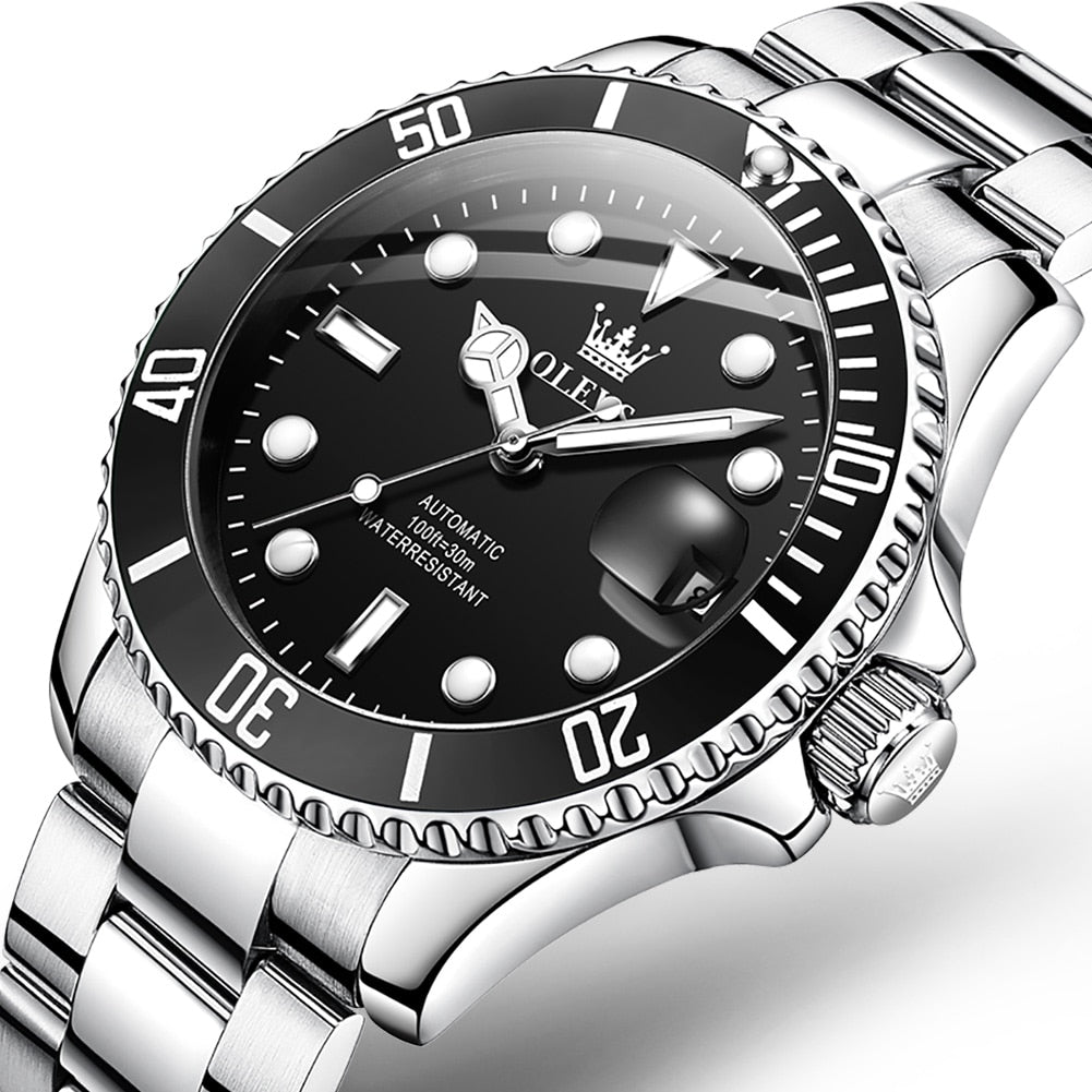 OLEVS New Green Water Ghost Watch Men's Automatic Mechanical Watch 30 Meters Life Waterproof Stainless Steel Strap 6650