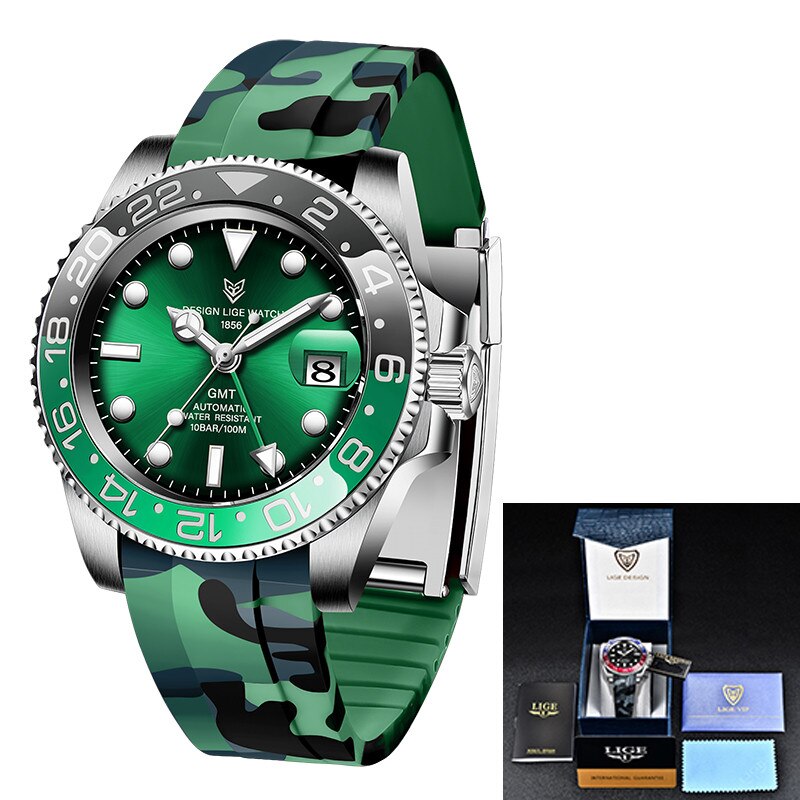 LIGE Men Watches Sapphire Glass 40MM Ceramic GMT Automatic Mechanical Watch Men 100m Waterproof Classic Fashion Luxury Clock+Box