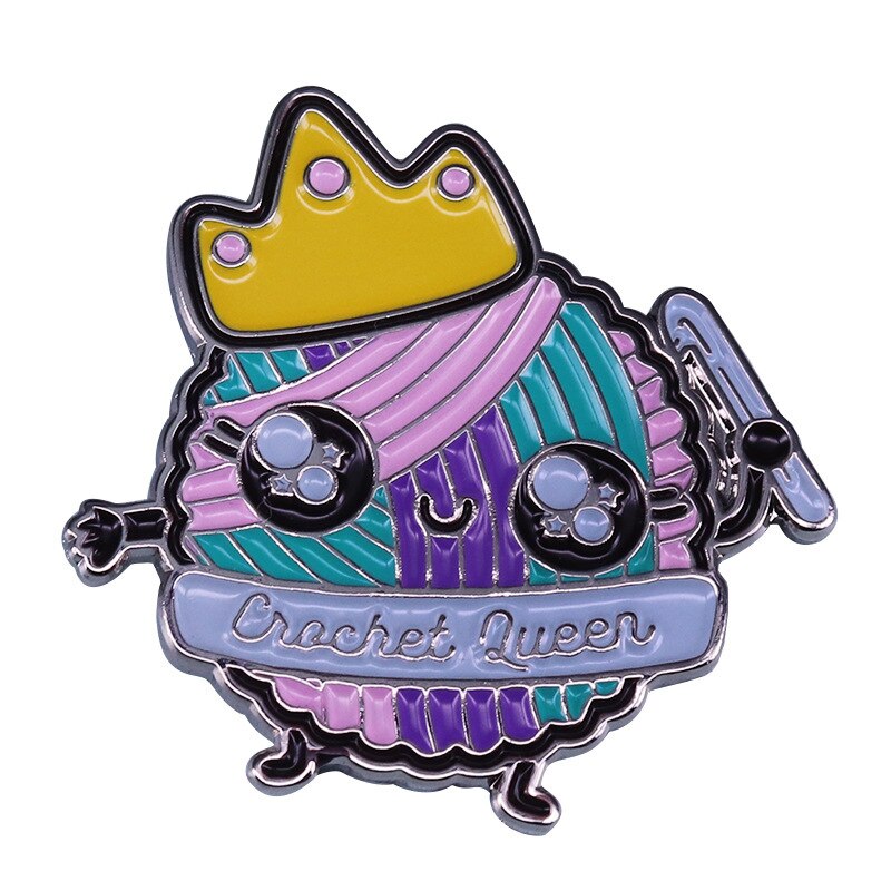Cute Crochet Queen Brooch Creative Pastel Yarn Ball Badge Knitting Lovers Accessories