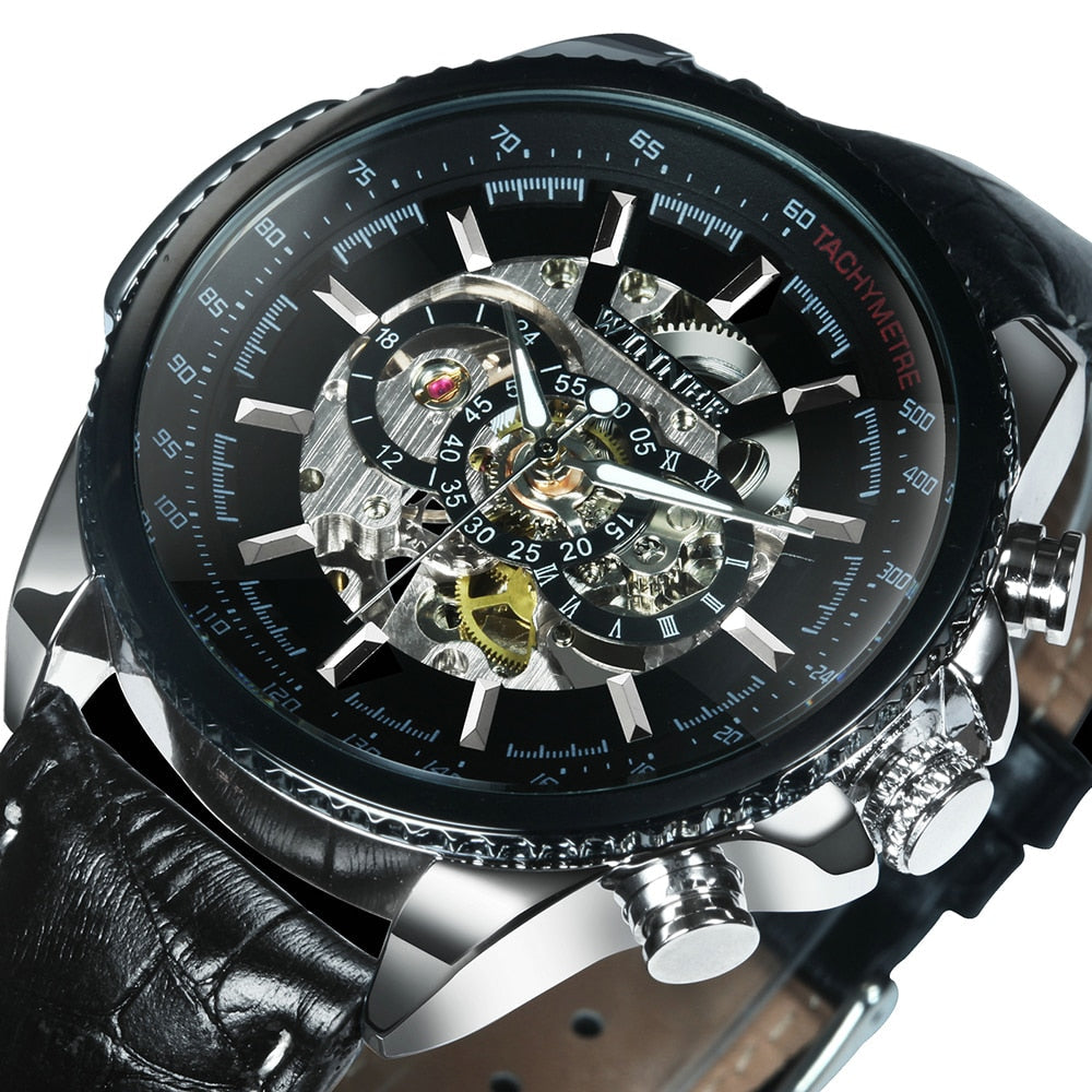 Military Watch For Men Skeleton Automatic Mechanical Wrist Watches Top Brand Luxury 2021 Silver Gold Big Leather Reloj Hombre
