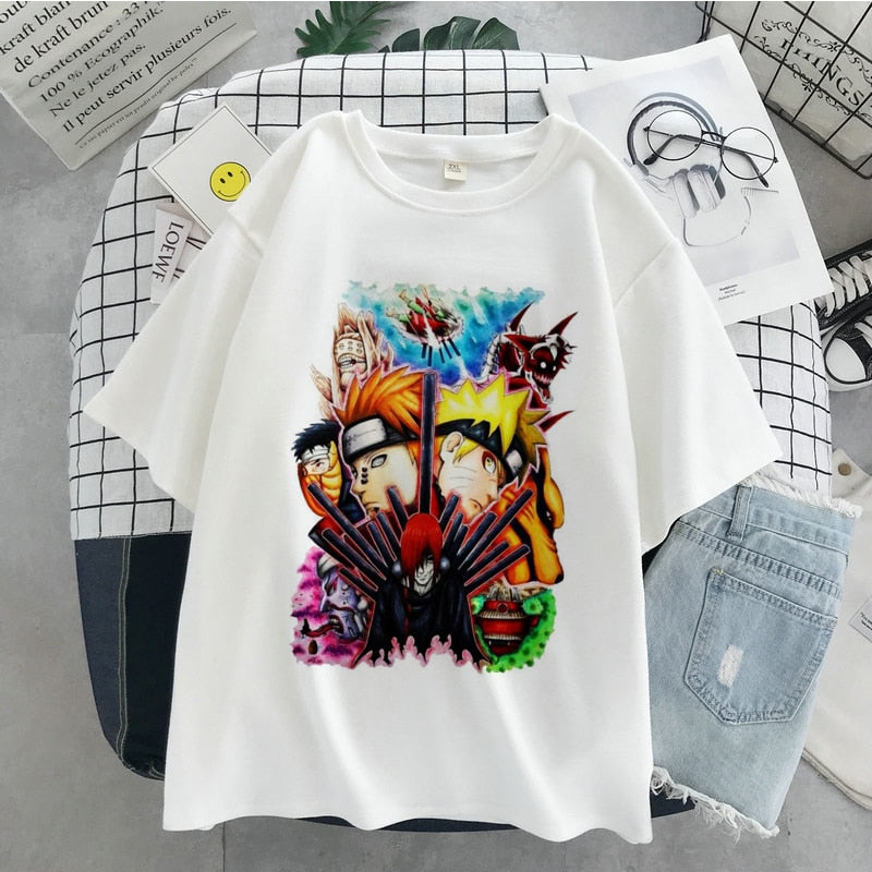 Naruto Hatake Kakashi Graphic Print T-shirt Women Harajuku Aesthetic White Top Plus Size Tshirt Anime Japan Style Female T Shirt