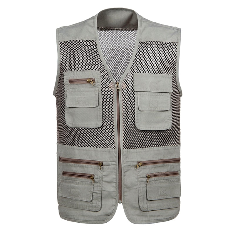 Large Size 2021 Mesh Quick-Drying Vests Male with Many Pockets Mens Breathable Multi-pocket Fishing Vest Work Sleeveless Jacket