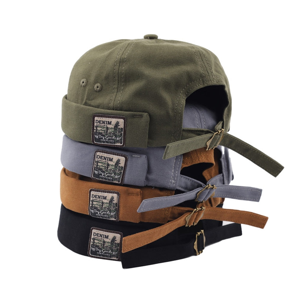 Men Women Retro Dome Melon Brimless Beanie Cap Unisex Skullcap Sailor Cotton Mechanic Trendy Color Elastic Panels Docker Hat