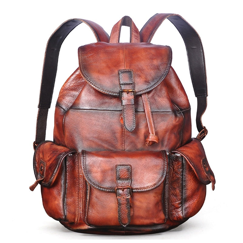 New Design Male Genuine Leather Fashion Heavy Duty Travel School University College Book Laptop Bag Backpack Daypack Men 9950