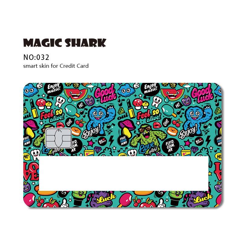 Magic Shark Fashion Wood Print Star Space Joker Money Dollar Window Sticker Case Film Skin for Credit Debit Card Big Small Chip