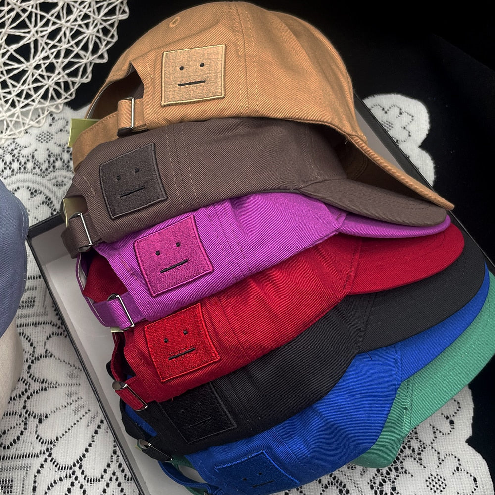 AC Studio Unisex Solid Color Smiley Baseball Cap Breathable Cotton Snapback Sun