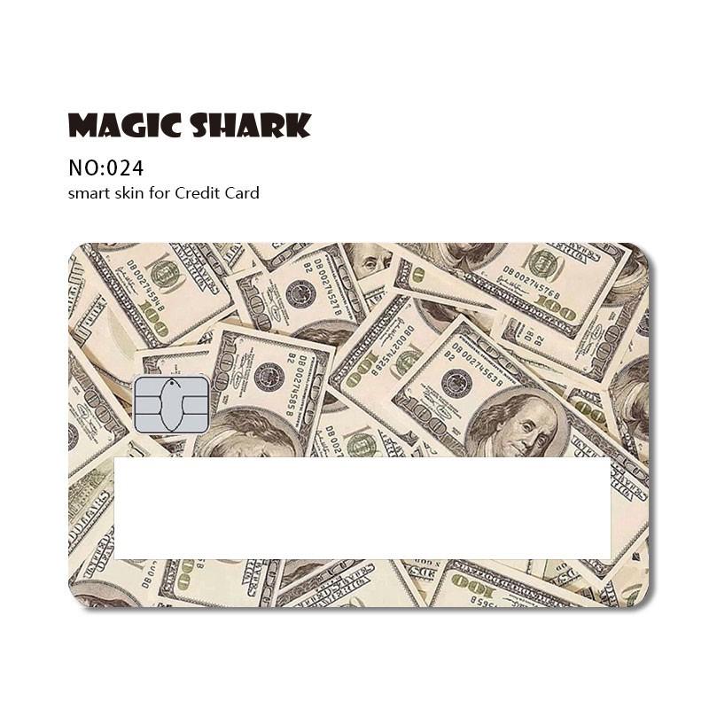 Magic Shark Fashion Wood Print Star Space Joker Money Dollar Window Sticker Case Film Skin for Credit Debit Card Big Small Chip