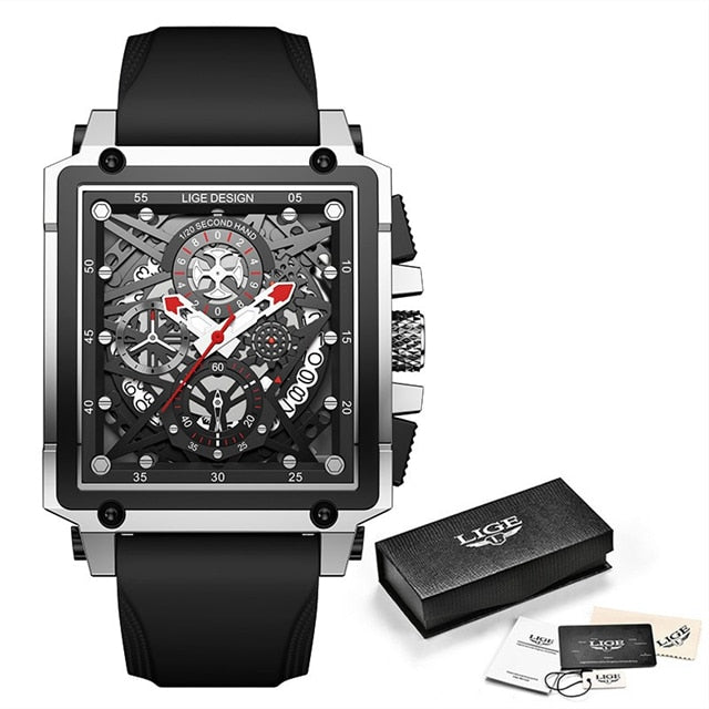 LIGE 2022 Men Watch Top Brand Luxury Waterproof Quartz Square Wrist Watches for Men Date Sports Silicone Clock Male Montre Homme