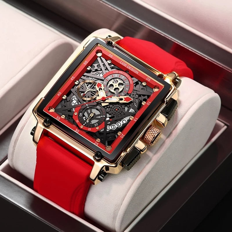 LIGE 2022 Top Brand Luxury Mens Watches Square Digital Sports Quartz Wrist Watch for Men Waterproof Stopwatch Relogio Masculino