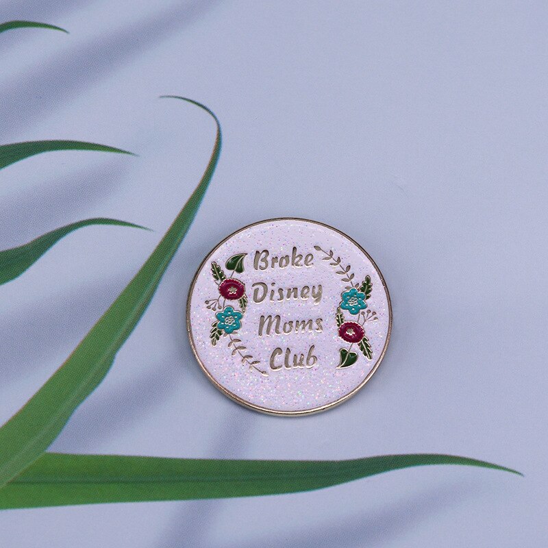 Mom Club Glitter Brooch Floral Art Badge