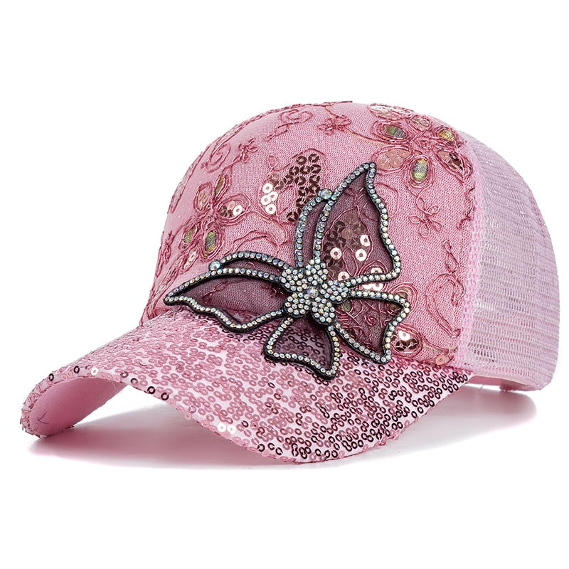 New Fashion Women's Cap Butterfly Flower Pendant Baseball Cap Female Outdoor Adjustable Streetwear Summer Trucker Hat