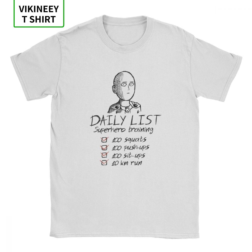 One Punch Man Daily List T-Shirts Men Saitama OPM Oppai Anime Manga Cotton Fabric Tees Short Sleeve T Shirt Printed Clothes
