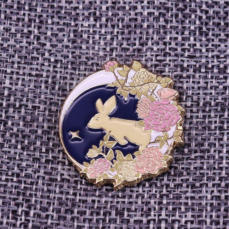 Moon Rabbit Flower Brooch Cartoon Inspiration Badge Anime Lovers Accessories Decoration