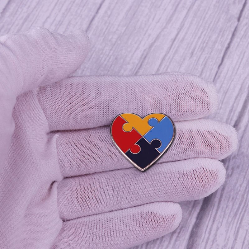 Multicolor Puzzle Brooch Autism Awareness Heart Puzzle Badge